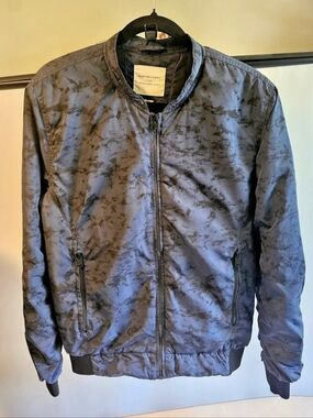 Selected Homme Men's Abstract Bomber Jacket Blue & Black Size Medium